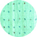 Round Machine Washable Solid Turquoise Modern Area Rugs, wshcon2882turq