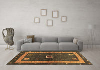 Machine Washable Abstract Brown Contemporary Rug, wshcon2883brn