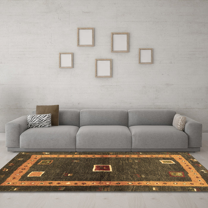 Machine Washable Abstract Brown Contemporary Rug in a Living Room,, wshcon2883brn