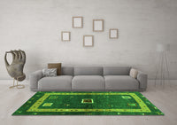 Machine Washable Abstract Green Contemporary Rug, wshcon2883grn