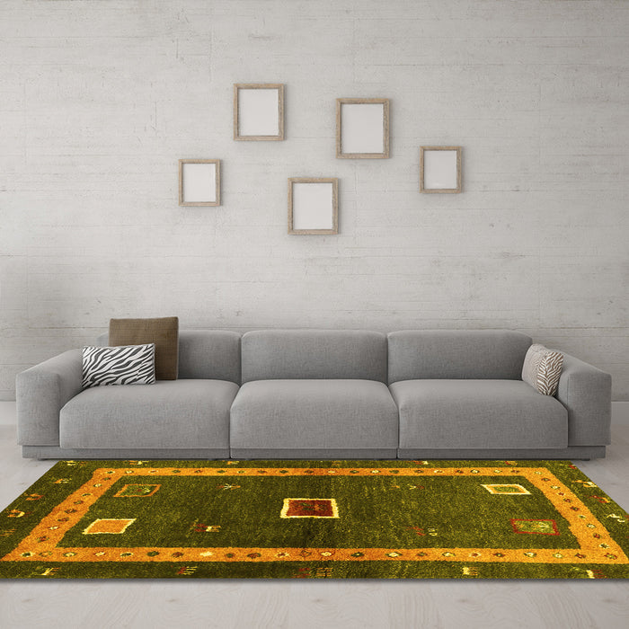 Machine Washable Abstract Yellow Contemporary Rug in a Living Room, wshcon2883yw