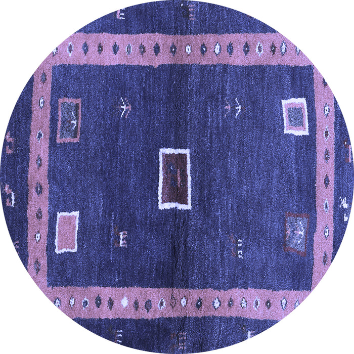 Round Abstract Blue Contemporary Rug, con2883blu