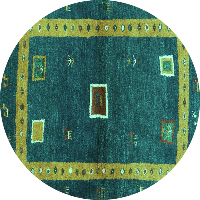 Round Abstract Turquoise Contemporary Rug, con2883turq