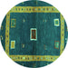 Round Abstract Turquoise Contemporary Rug, con2883turq