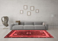 Machine Washable Abstract Red Contemporary Rug, wshcon2883red