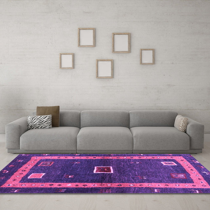 Machine Washable Abstract Purple Contemporary Area Rugs in a Living Room, wshcon2883pur
