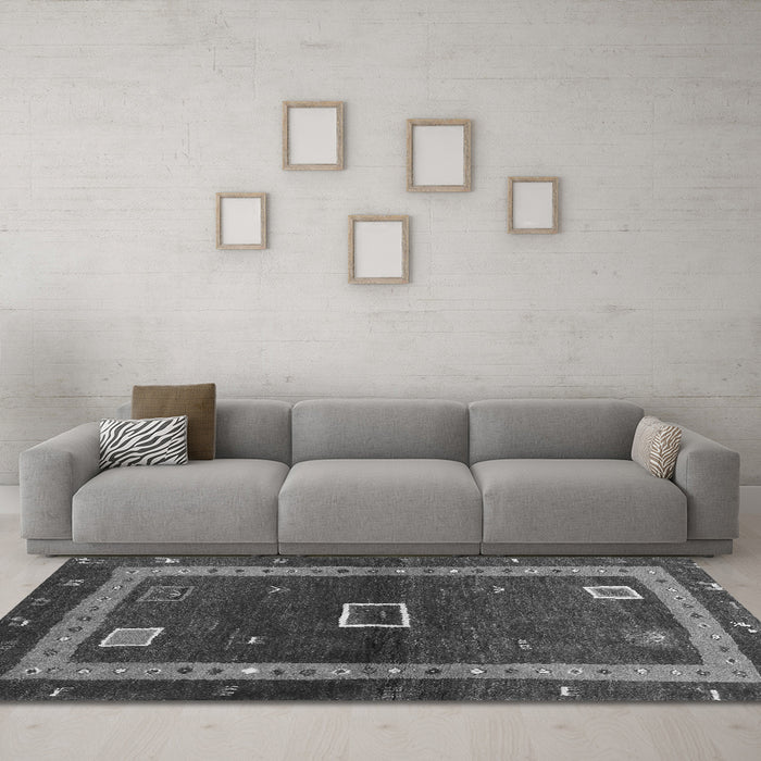 Machine Washable Abstract Gray Contemporary Rug in a Living Room,, wshcon2883gry