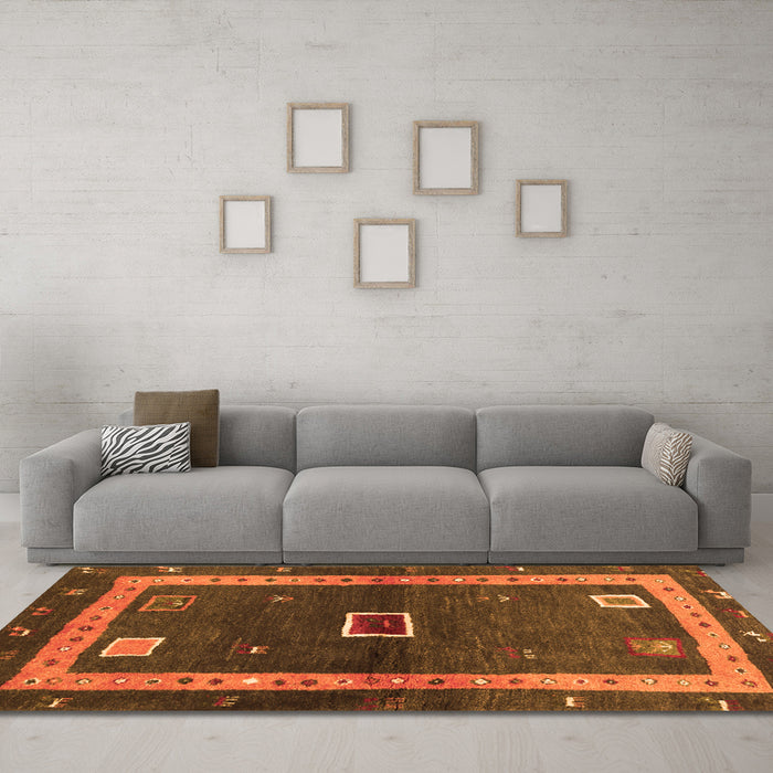 Machine Washable Abstract Orange Contemporary Area Rugs in a Living Room, wshcon2883org