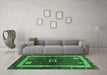 Machine Washable Abstract Emerald Green Contemporary Area Rugs in a Living Room,, wshcon2883emgrn