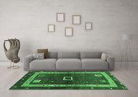 Machine Washable Abstract Emerald Green Contemporary Rug, wshcon2883emgrn