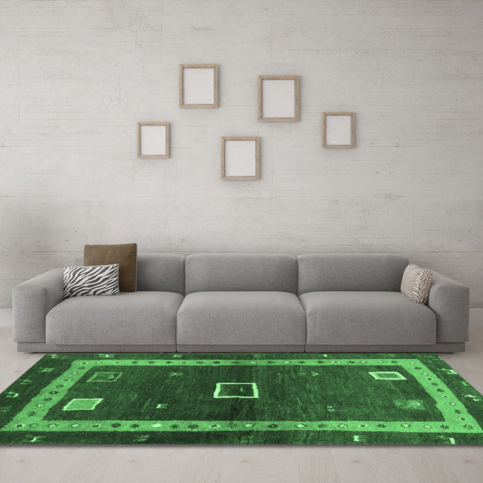 Machine Washable Abstract Emerald Green Contemporary Area Rugs in a Living Room,, wshcon2883emgrn