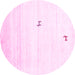 Round Machine Washable Solid Pink Modern Rug, wshcon2884pnk