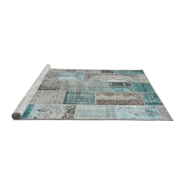 Serging Thickness of Machine Washable Contemporary Grayish Turquoise Green Rug, wshcon2885