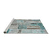 Serging Thickness of Machine Washable Contemporary Grayish Turquoise Green Rug, wshcon2885