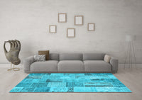 Machine Washable Patchwork Light Blue Transitional Rug, wshcon2885lblu