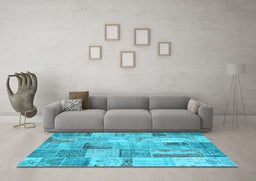 Machine Washable Patchwork Light Blue Transitional Rug in a Living Room, wshcon2885lblu
