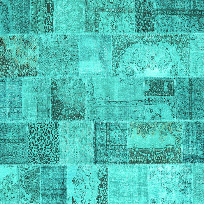 Square Machine Washable Patchwork Turquoise Transitional Area Rugs, wshcon2885turq