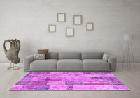 Machine Washable Patchwork Pink Transitional Rug, wshcon2885pnk