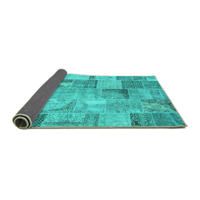 Sideview of Patchwork Turquoise Transitional Rug, con2885turq