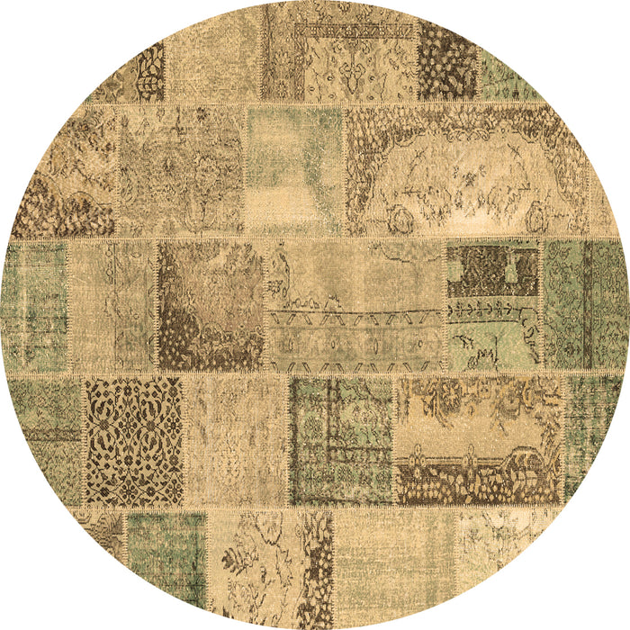 Round Machine Washable Patchwork Brown Transitional Rug, wshcon2885brn