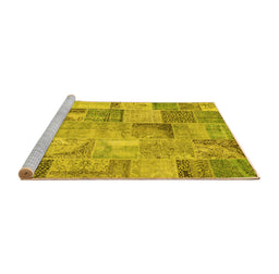 Sideview of Machine Washable Patchwork Yellow Transitional Rug, wshcon2885yw