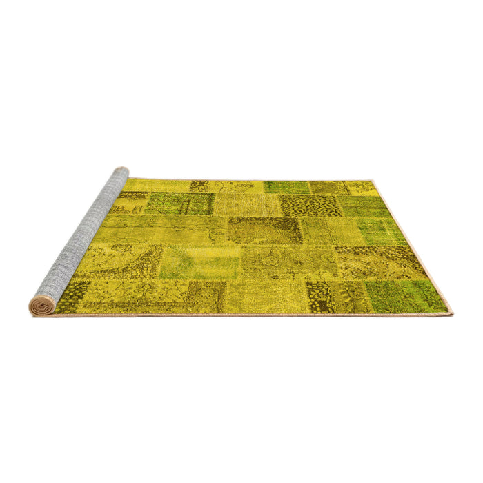 Sideview of Machine Washable Patchwork Yellow Transitional Rug, wshcon2885yw