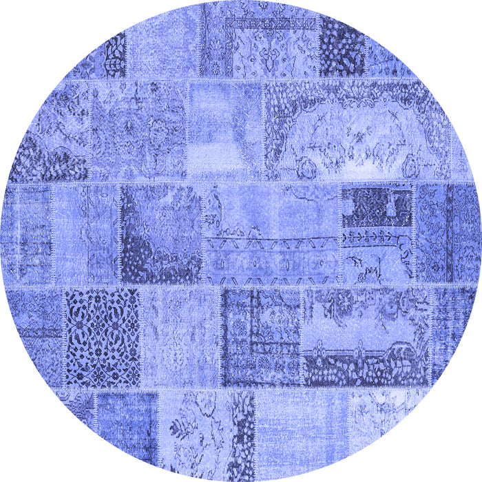 Round Patchwork Blue Transitional Rug, con2885blu
