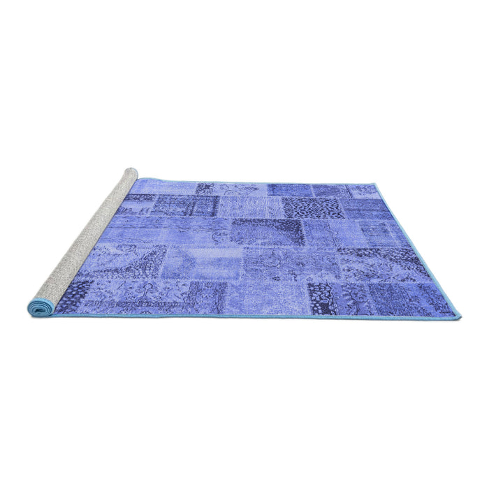 Sideview of Machine Washable Patchwork Blue Transitional Rug, wshcon2885blu