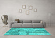 Machine Washable Patchwork Turquoise Transitional Area Rugs in a Living Room,, wshcon2885turq