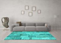 Machine Washable Patchwork Turquoise Transitional Rug, wshcon2885turq