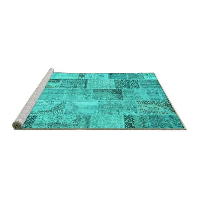 Sideview of Machine Washable Patchwork Turquoise Transitional Area Rugs, wshcon2885turq