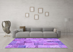 Machine Washable Patchwork Purple Transitional Area Rugs in a Living Room, wshcon2885pur
