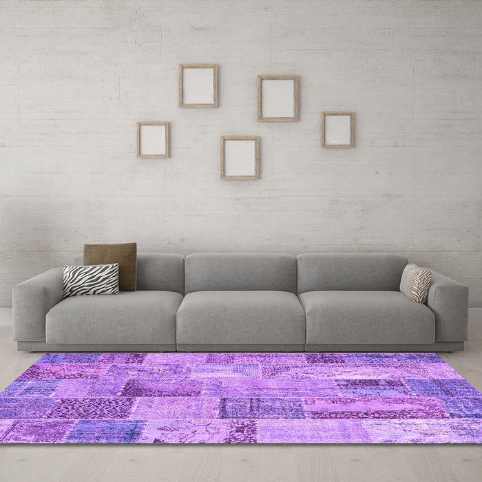 Machine Washable Patchwork Purple Transitional Area Rugs in a Living Room, wshcon2885pur
