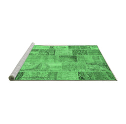 Sideview of Machine Washable Patchwork Emerald Green Transitional Area Rugs, wshcon2885emgrn
