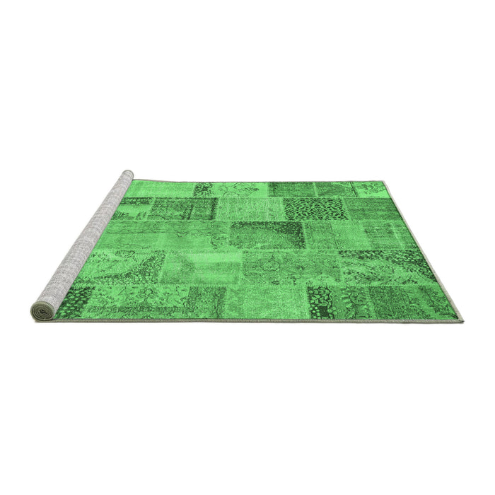 Sideview of Machine Washable Patchwork Emerald Green Transitional Area Rugs, wshcon2885emgrn