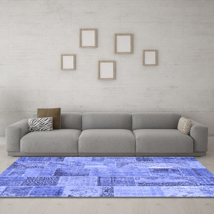 Machine Washable Patchwork Blue Transitional Rug in a Living Room, wshcon2885blu