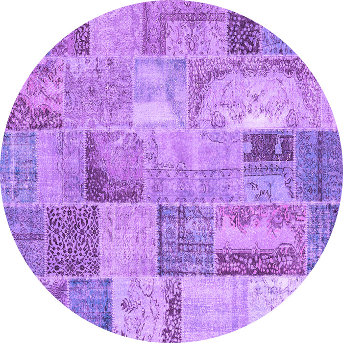 Round Machine Washable Patchwork Purple Transitional Area Rugs, wshcon2885pur