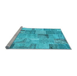 Sideview of Machine Washable Patchwork Light Blue Transitional Rug, wshcon2885lblu