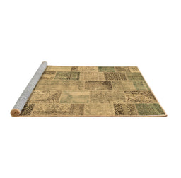 Sideview of Machine Washable Patchwork Brown Transitional Rug, wshcon2885brn