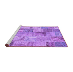 Sideview of Machine Washable Patchwork Purple Transitional Area Rugs, wshcon2885pur