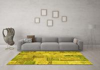 Machine Washable Patchwork Yellow Transitional Rug, wshcon2885yw