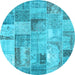 Round Patchwork Light Blue Transitional Rug, con2885lblu