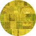 Round Patchwork Yellow Transitional Rug, con2885yw