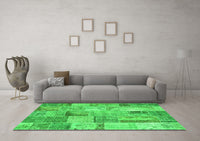 Machine Washable Patchwork Green Transitional Rug, wshcon2885grn
