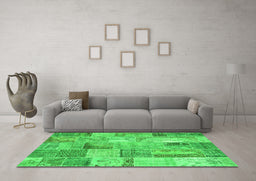 Machine Washable Patchwork Green Transitional Area Rugs in a Living Room,, wshcon2885grn