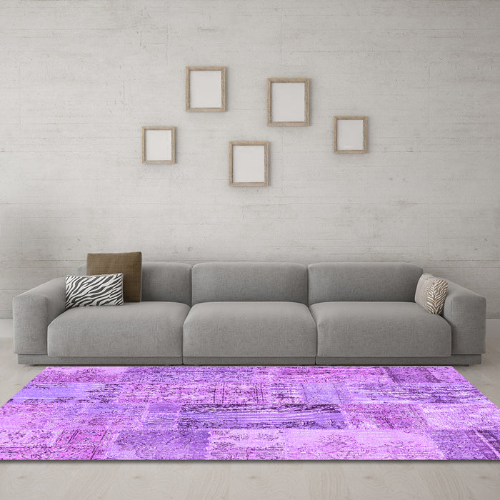 Machine Washable Patchwork Purple Transitional Area Rugs in a Living Room, wshcon2886pur