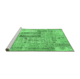 Sideview of Machine Washable Patchwork Emerald Green Transitional Area Rugs, wshcon2886emgrn