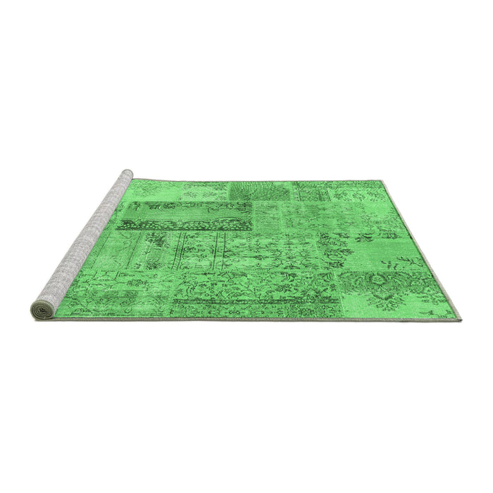 Sideview of Machine Washable Patchwork Emerald Green Transitional Area Rugs, wshcon2886emgrn