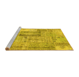 Sideview of Machine Washable Patchwork Yellow Transitional Rug, wshcon2886yw