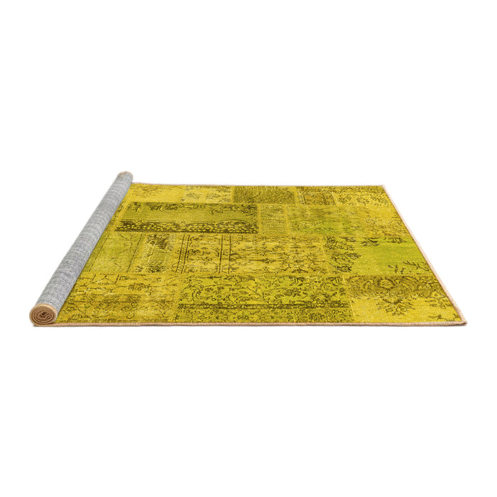 Sideview of Machine Washable Patchwork Yellow Transitional Rug, wshcon2886yw